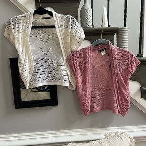 Acrylic Open Front Cardigan Sweaters White/Pink sz S